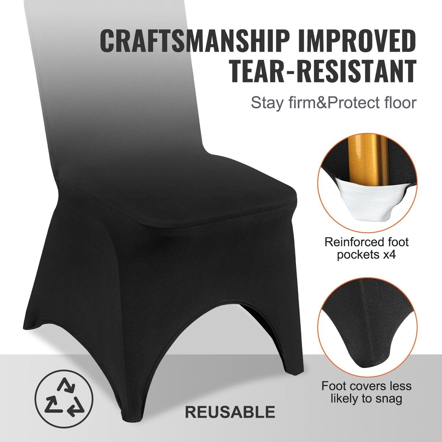 50 Black Stretch Chair Covers for Weddings and Events, Polyester Spandex