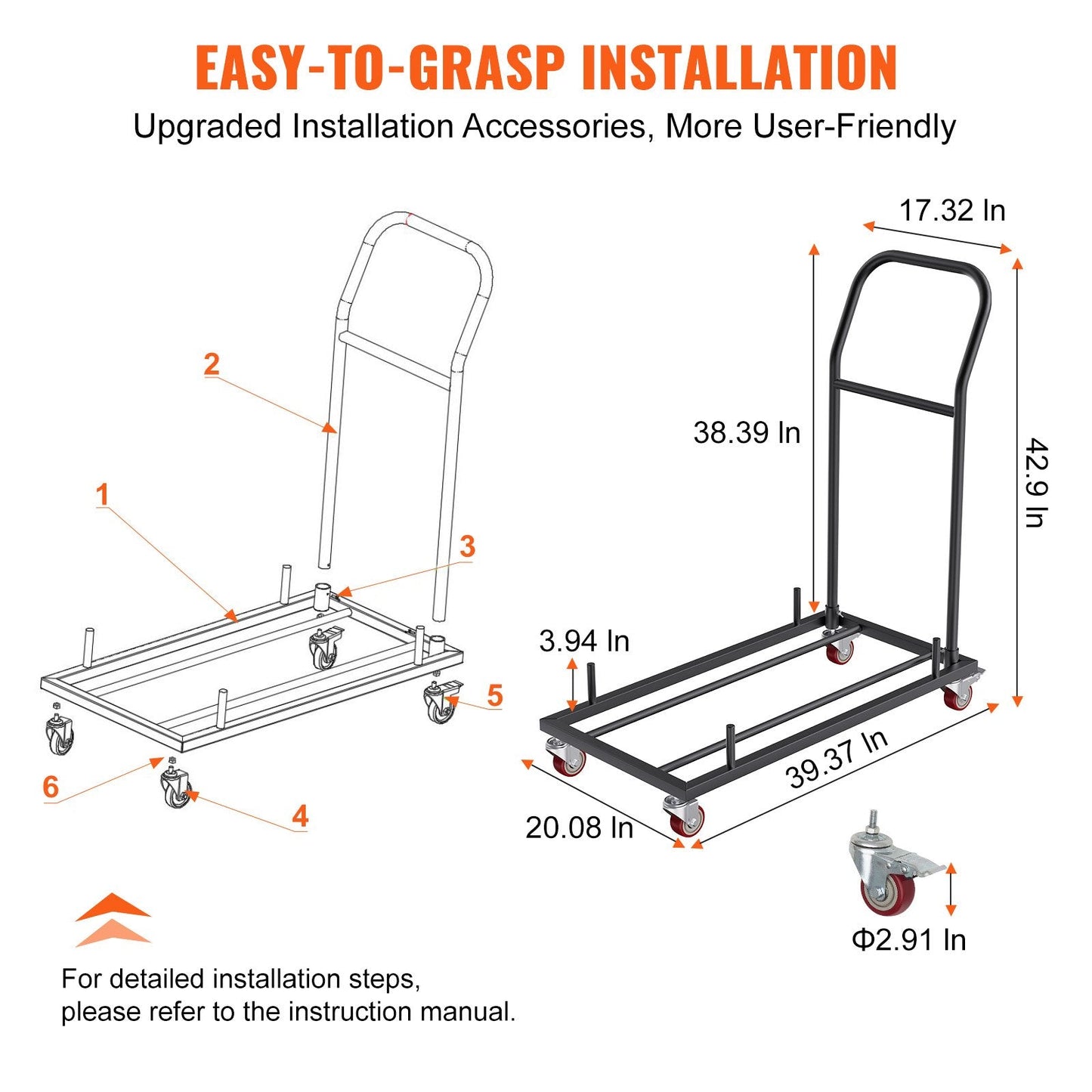 Heavy Duty Folding Chair Cart with Flexible Casters, Holds 12 Chairs, 110 kg Capacity