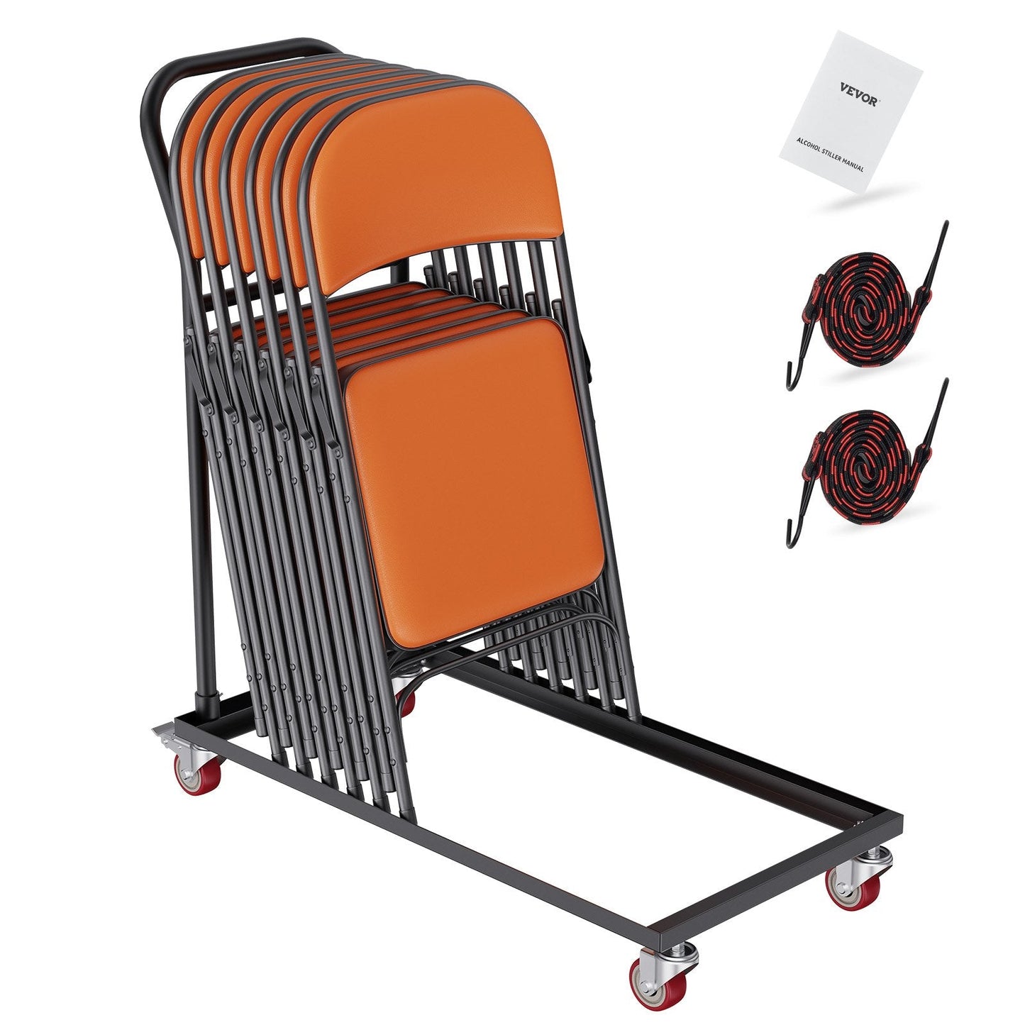 Commercial Folding Chair Cart, Iron Trolley for 12 Chairs with Casters, Black
