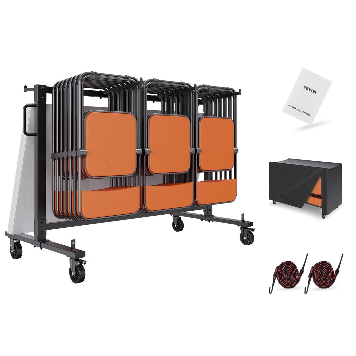Heavy Duty Mobile Cart for 42 Stackable Chairs, 1.83 Meter Matte Black Iron
