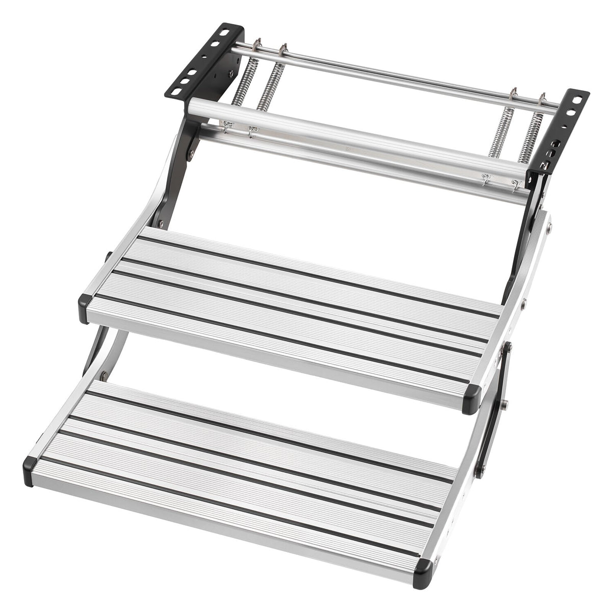 RV Steps, 2-Step, 200 kg Load Capacity, Manual Retractable RV Stairs, Telescopic Folding Aluminum Alloy Camper Steps, Steel Frame Non-Slip Entry Stairs for Camper Van Motorhome Travel Trailer