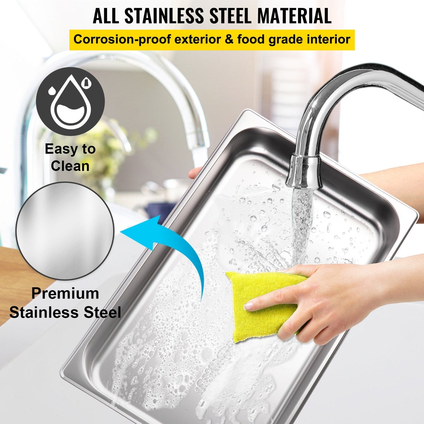 Stainless Steel Bain Marie Buffet Steamer with 1 Pan, 400W, 7.5 kg, 9L Capacity