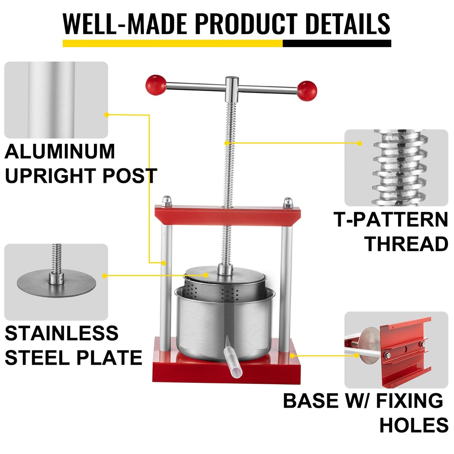 Stainless Steel 5.5L Fruit and Wine Press Machine with Dual Barrels