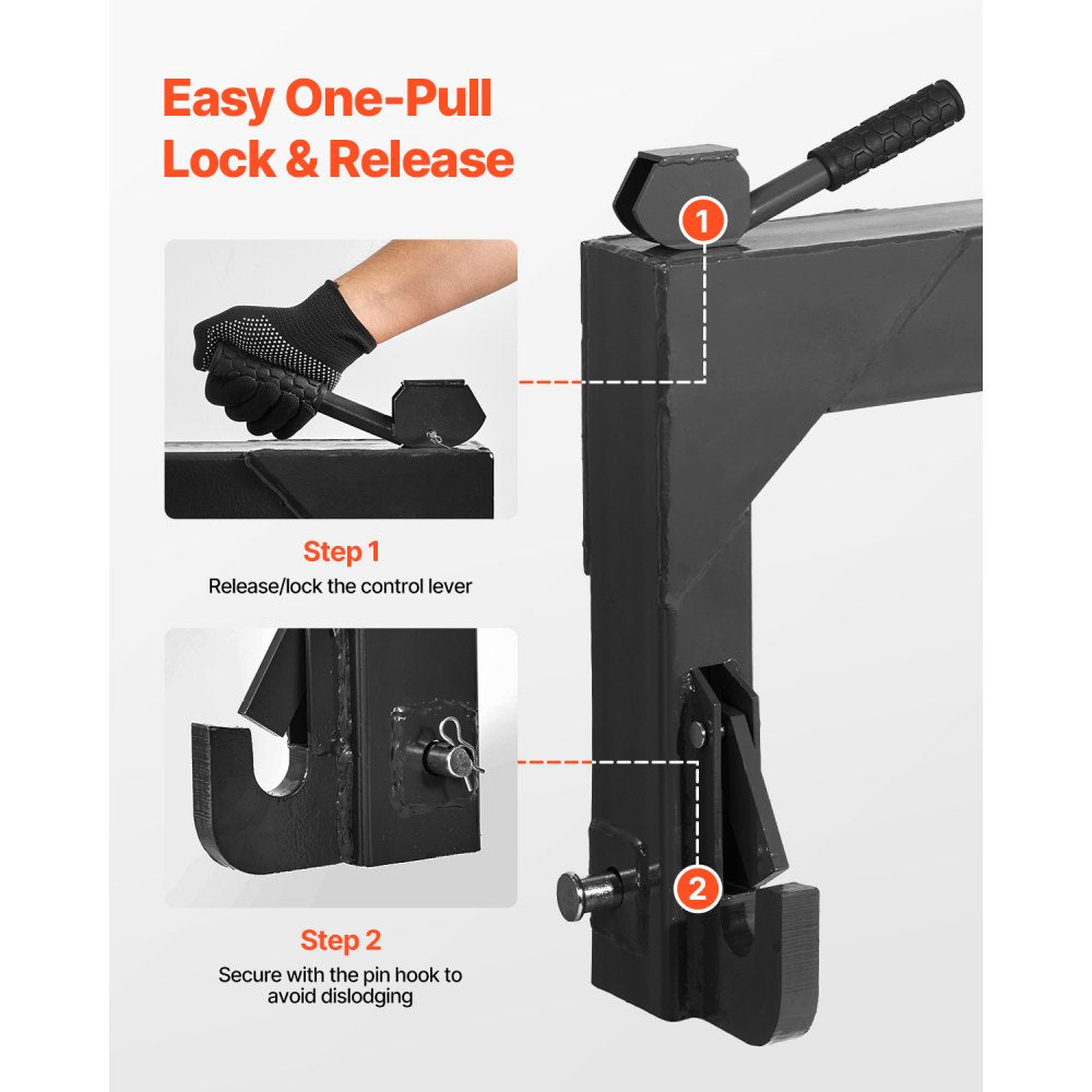 3-Point Quick Hitch 2" Receiver Fit Category 1 & 2 Tractor 3000lb Black