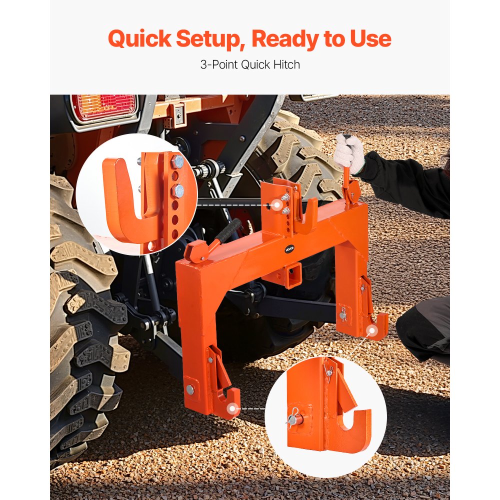 VEVOR 3-Point Quick Hitch 2" Receiver Fit Category 1 & 2 Tractor 3000lb Orange
