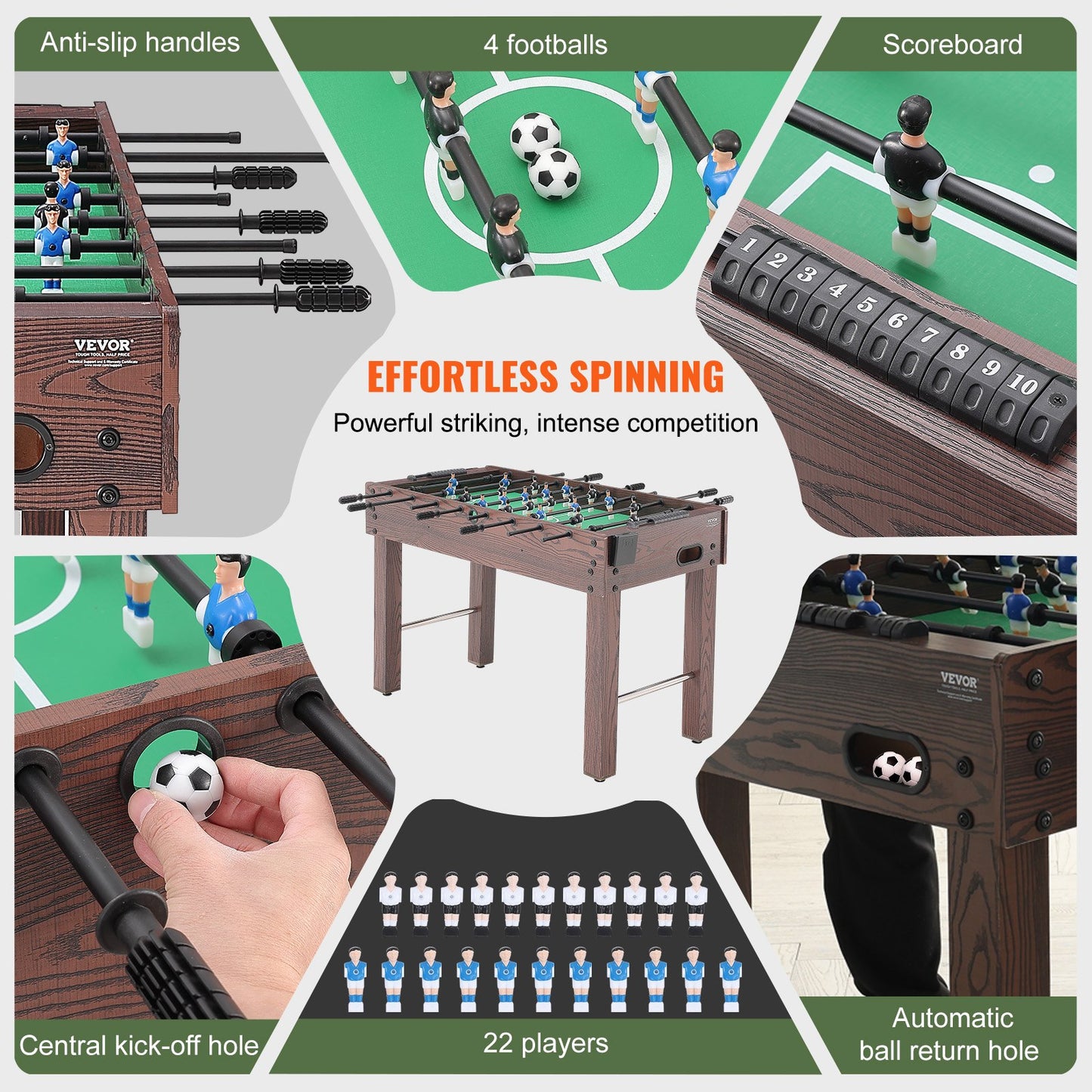 VEVOR Foosball Table, 48 inch Standard Size Foosball Table, Indoor Full Size Foosball