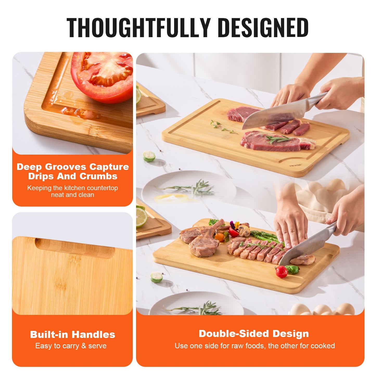 VEVOR Bamboo Cutting Board Premium Versatile Cut Board with Built-in Handle