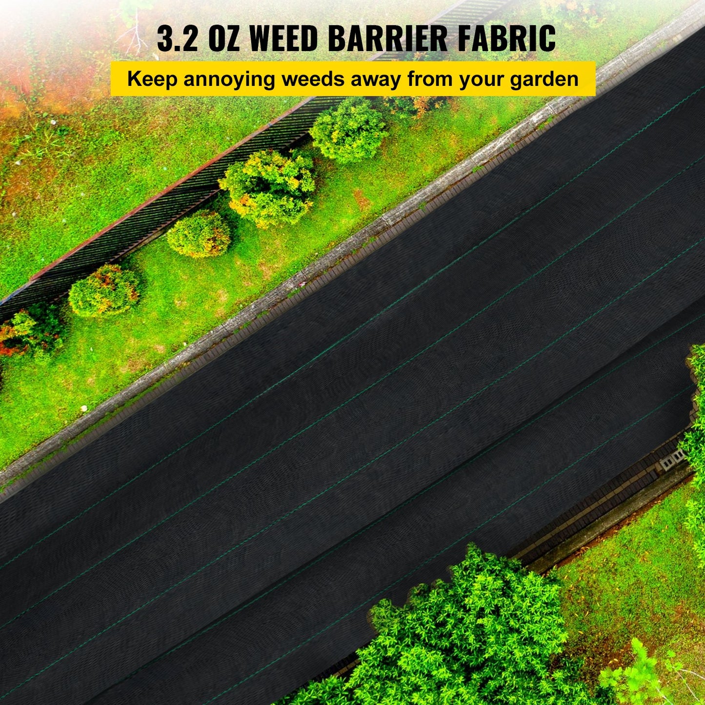 VEVOR 6.5FTx330FT Premium Weed Barrier Fabric Heavy Duty 3.2OZ, Woven Weed Control