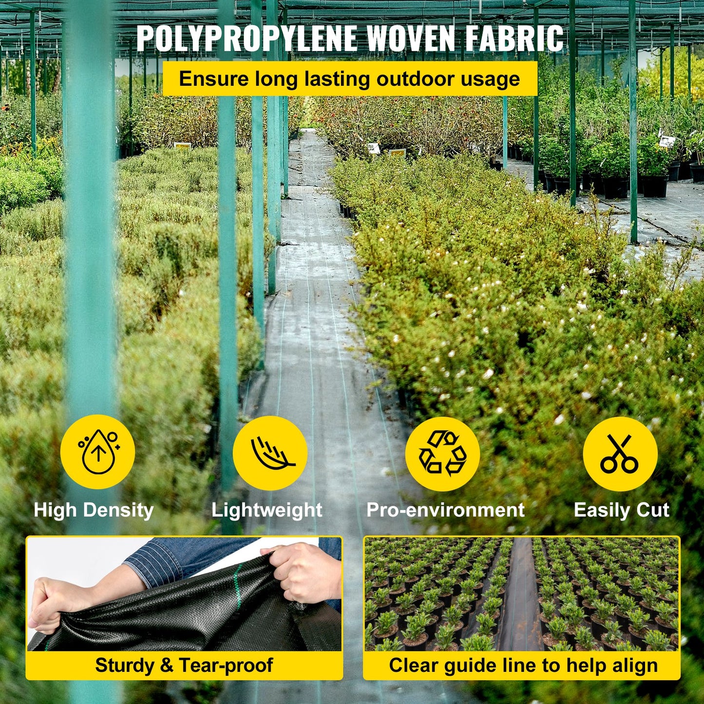 VEVOR 6.5FTx330FT Premium Weed Barrier Fabric Heavy Duty 3.2OZ, Woven Weed Control
