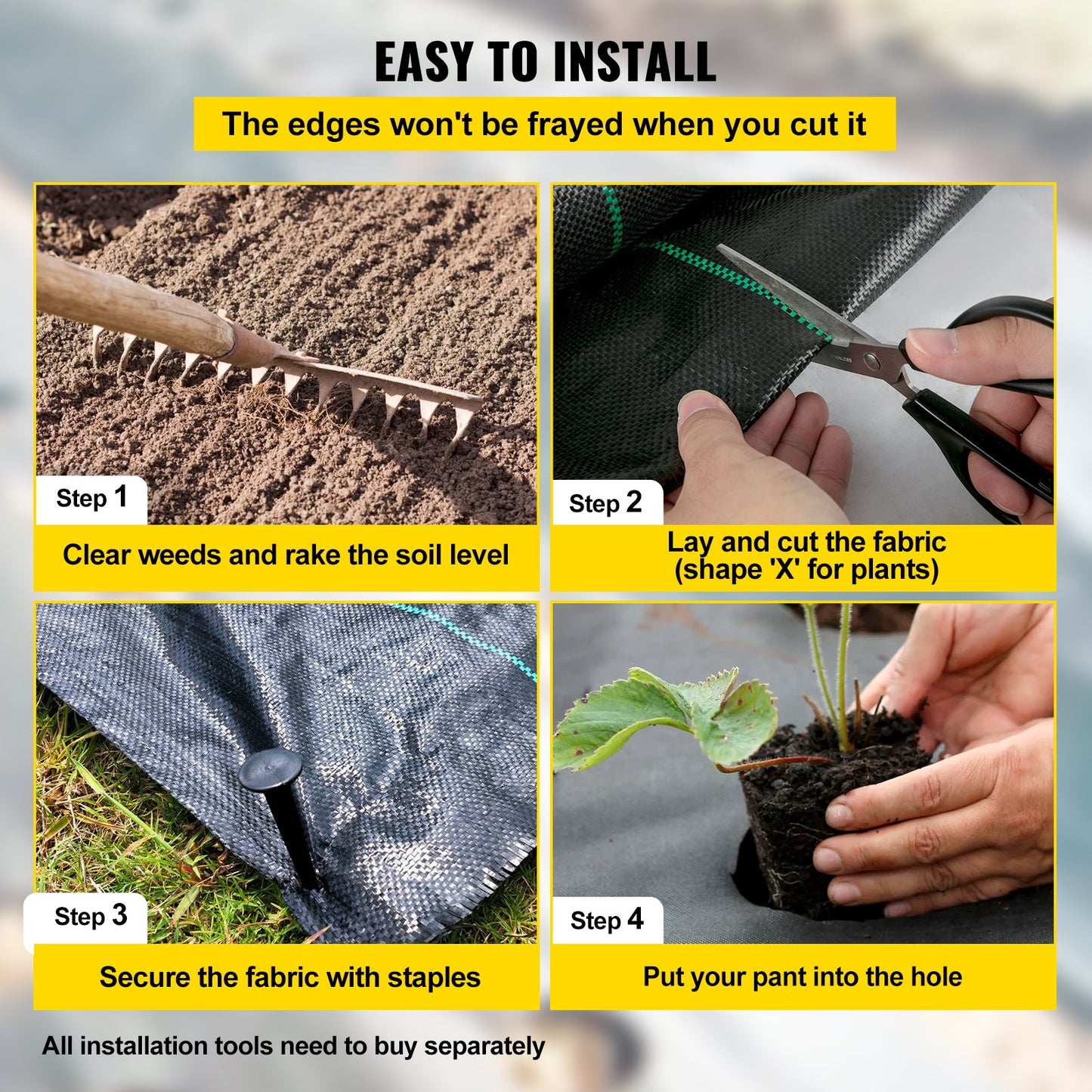 VEVOR 6.5FTx330FT Premium Weed Barrier Fabric Heavy Duty 3.2OZ, Woven Weed Control