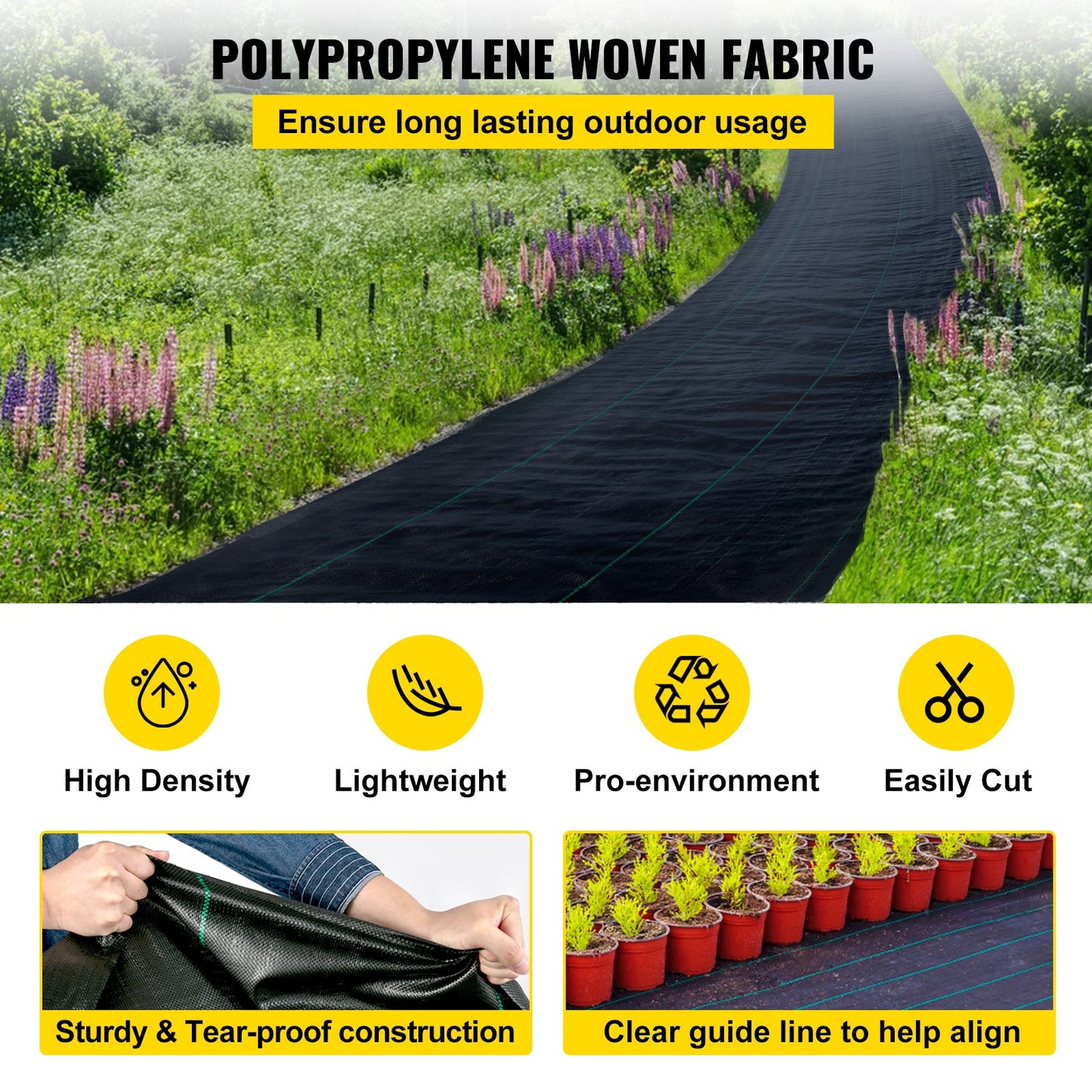 VEVOR 6FTx300FT Premium Weed Barrier Fabric Heavy Duty 3.2OZ, Woven Weed Control