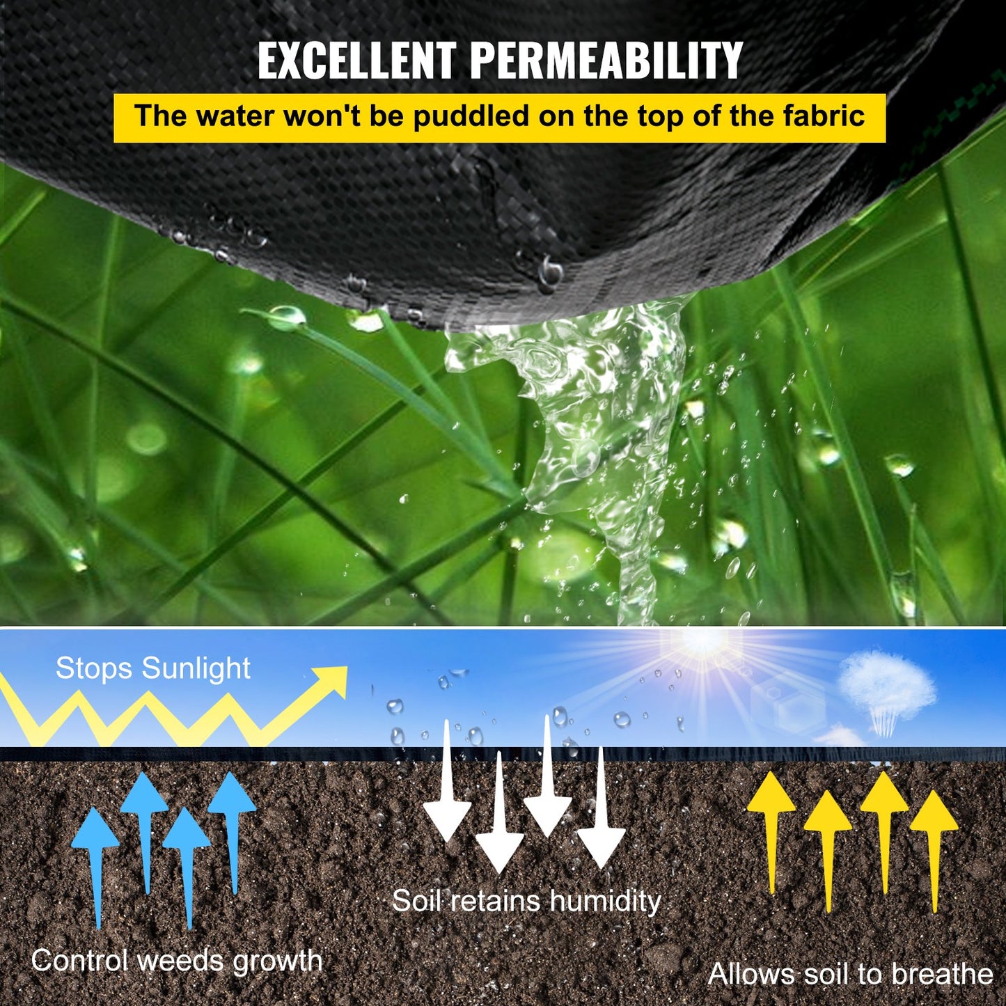 VEVOR 6FTx300FT Premium Weed Barrier Fabric Heavy Duty 3.2OZ, Woven Weed Control