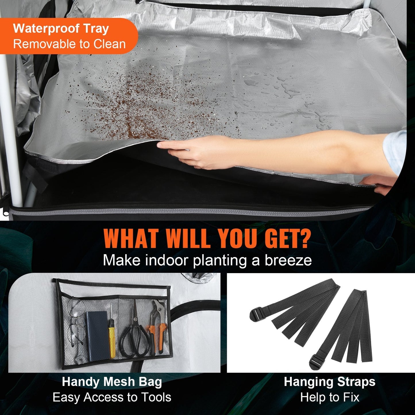 Hydroponic Grow Tent 1.5x1.5x2m, 2000D Mylar Fabric with Window & Tool Bag