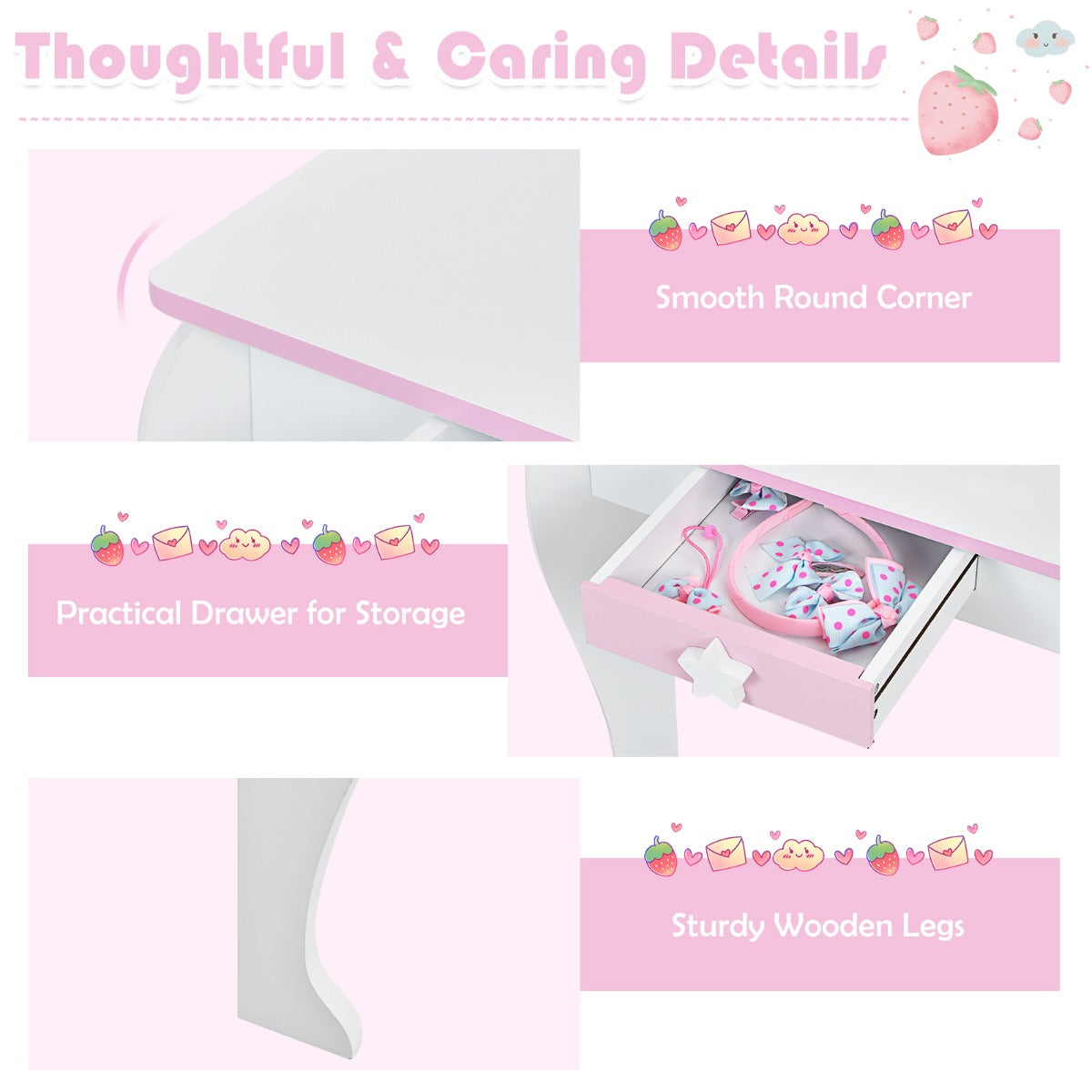 Children's unicorn vanity table makes a charming birthday or Christmas gift for kids aged three and up