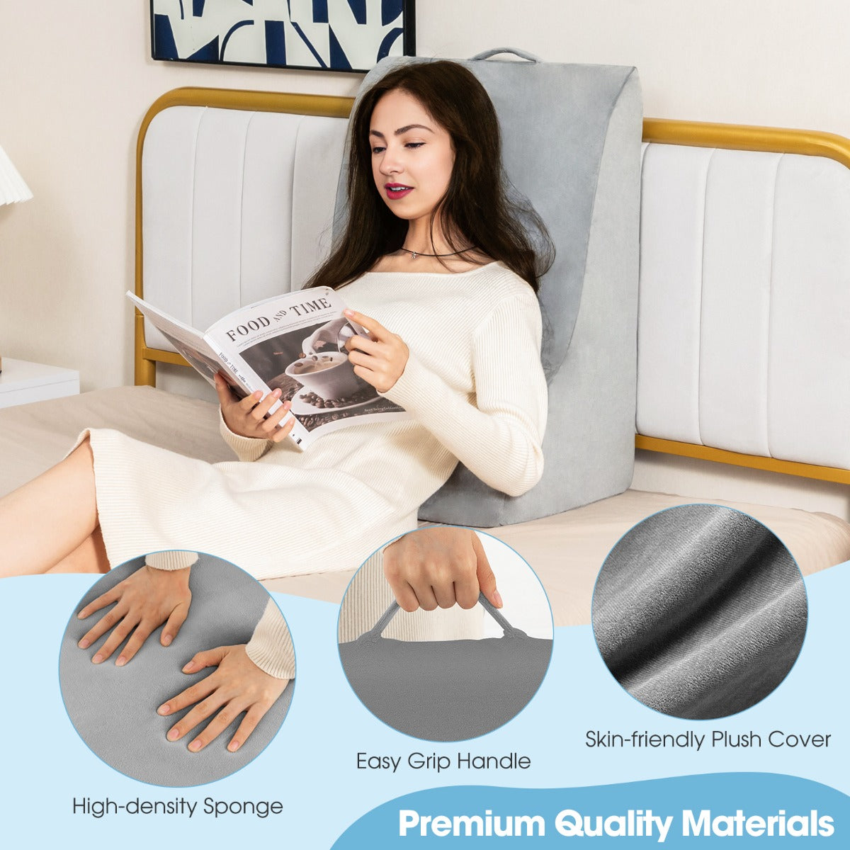Gray 51 x 32 x 63 cm wedge pillow makes a practical comfort gift for adults and seniors
