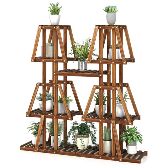 Costway 5-Tier 10 Potted Wood Plant Stand Flower Pot Holder for Multiple Plants