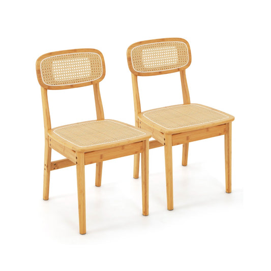 Costway Set of 2 Rattan Dining Chairs with Simulated Rattan Backrest for Dining Room
