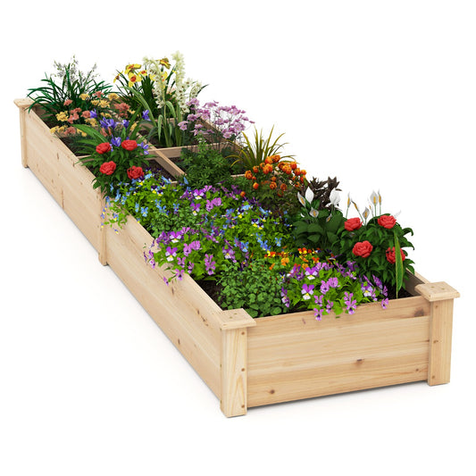 Wooden Raised Garden Bed with 2 Planter Boxes and Dividers-Natural