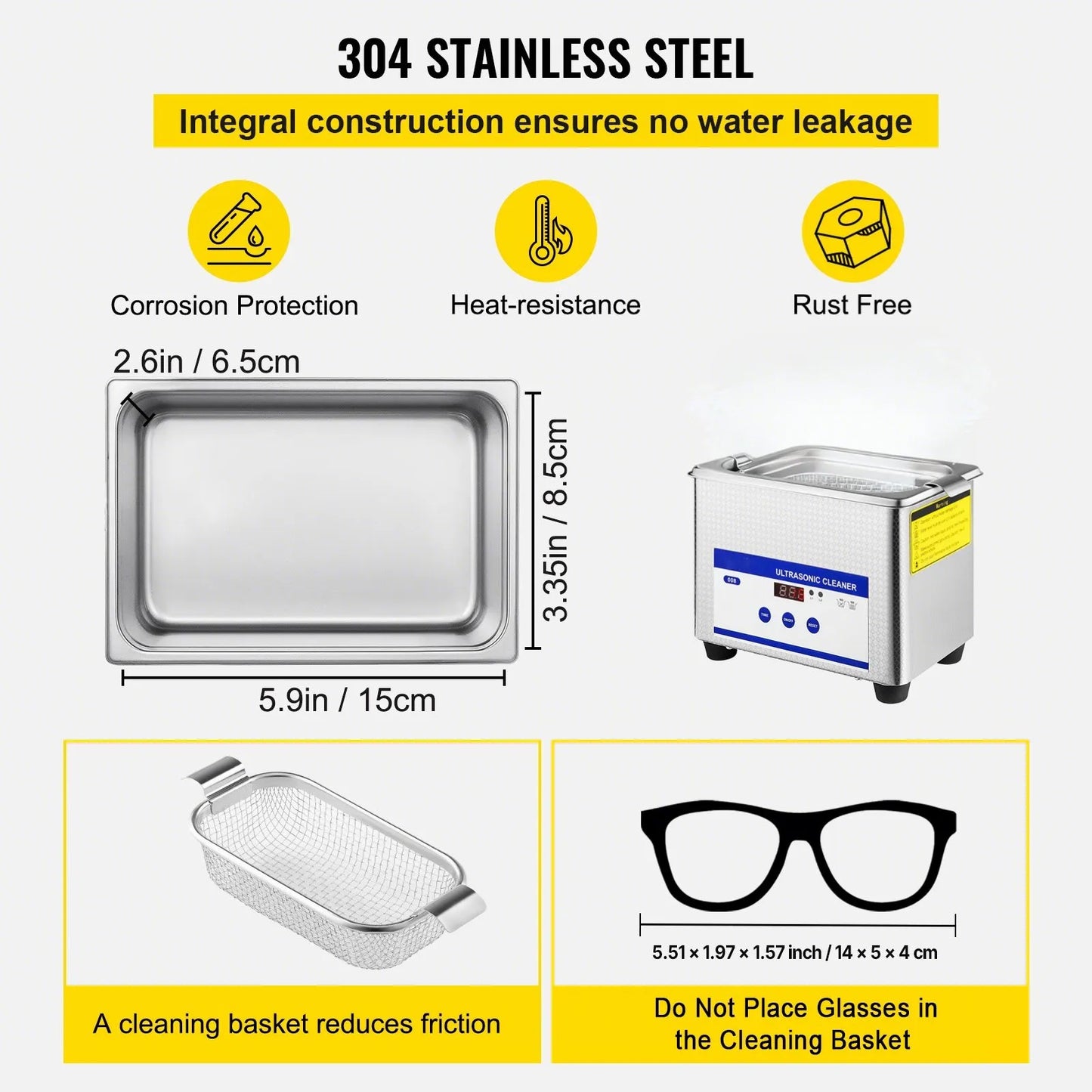 VEVOR 0.8L Professional Ultrasonic Cleaner 304 Stainless Steel Digital Lab Ultrasonic