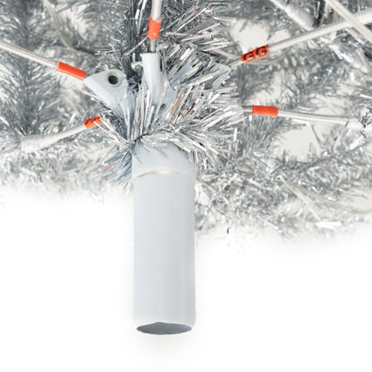1.8m Silver Tinsel Christmas Tree with 790 Branch Tips & 300 LED Lights