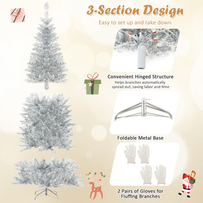 1.8m Silver Tinsel Christmas Tree with 790 Branch Tips & 300 LED Lights