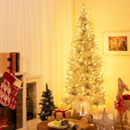 1.8m Silver Tinsel Christmas Tree with 790 Branch Tips & 300 LED Lights