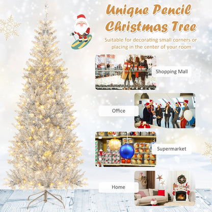 1.8m Silver Tinsel Christmas Tree with 790 Branch Tips & 300 LED Lights