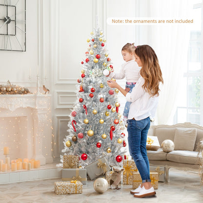 1.8m Silver Tinsel Christmas Tree with 790 Branch Tips & 300 LED Lights