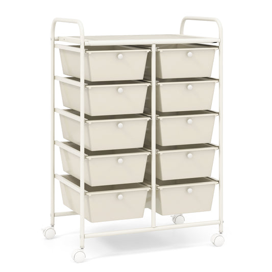 10-Drawer Storage Cart with Universal Wheels and Removable Drawer-White