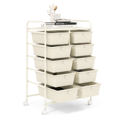 10-Drawer Storage Cart with Universal Wheels and Removable Drawer-White