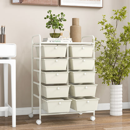 10-Drawer Storage Cart with Universal Wheels and Removable Drawer-White