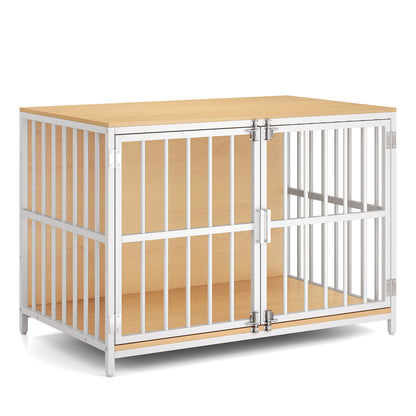 100 cm Heavy-duty Dog Crate Furniture with Dual Lockable Double Doors-Natural