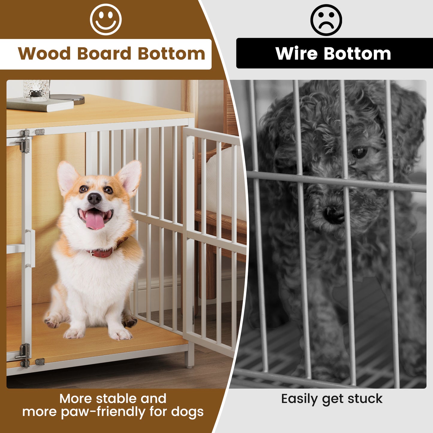 100 cm Heavy-duty Dog Crate Furniture with Dual Lockable Double Doors-Natural