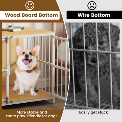100 cm Heavy-duty Dog Crate Furniture with Dual Lockable Double Doors-Natural
