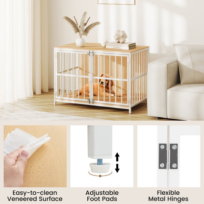 100 cm Heavy-duty Dog Crate Furniture with Dual Lockable Double Doors-Natural