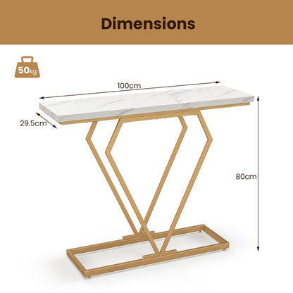 100 cm Gold Faux Marble Console Table with Diamond Shape Frame