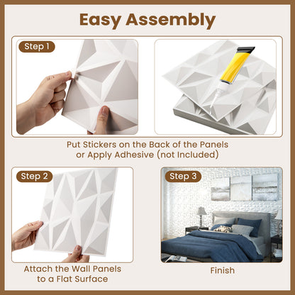 100-Pack 3D Wall Panels with Diamond Accent for Creative Cutting and DIY-White