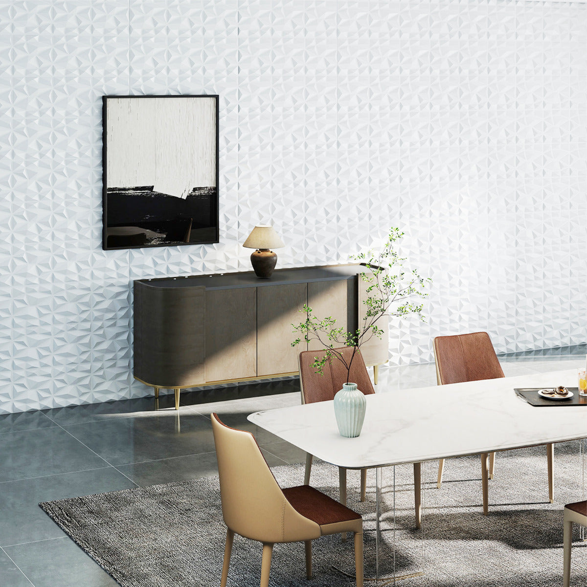 100-Pack 3D Wall Panels with Diamond Accent for Creative Cutting and DIY-White