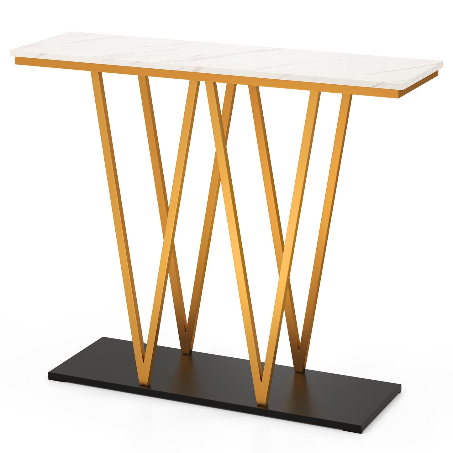 100cm Gold Entryway Table Console Table with Faux Marble Table-White