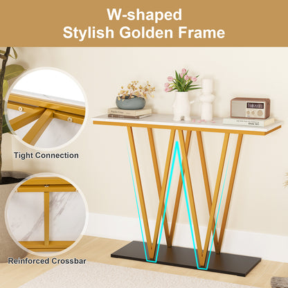 100cm Gold Entryway Table Console Table with Faux Marble Table-White