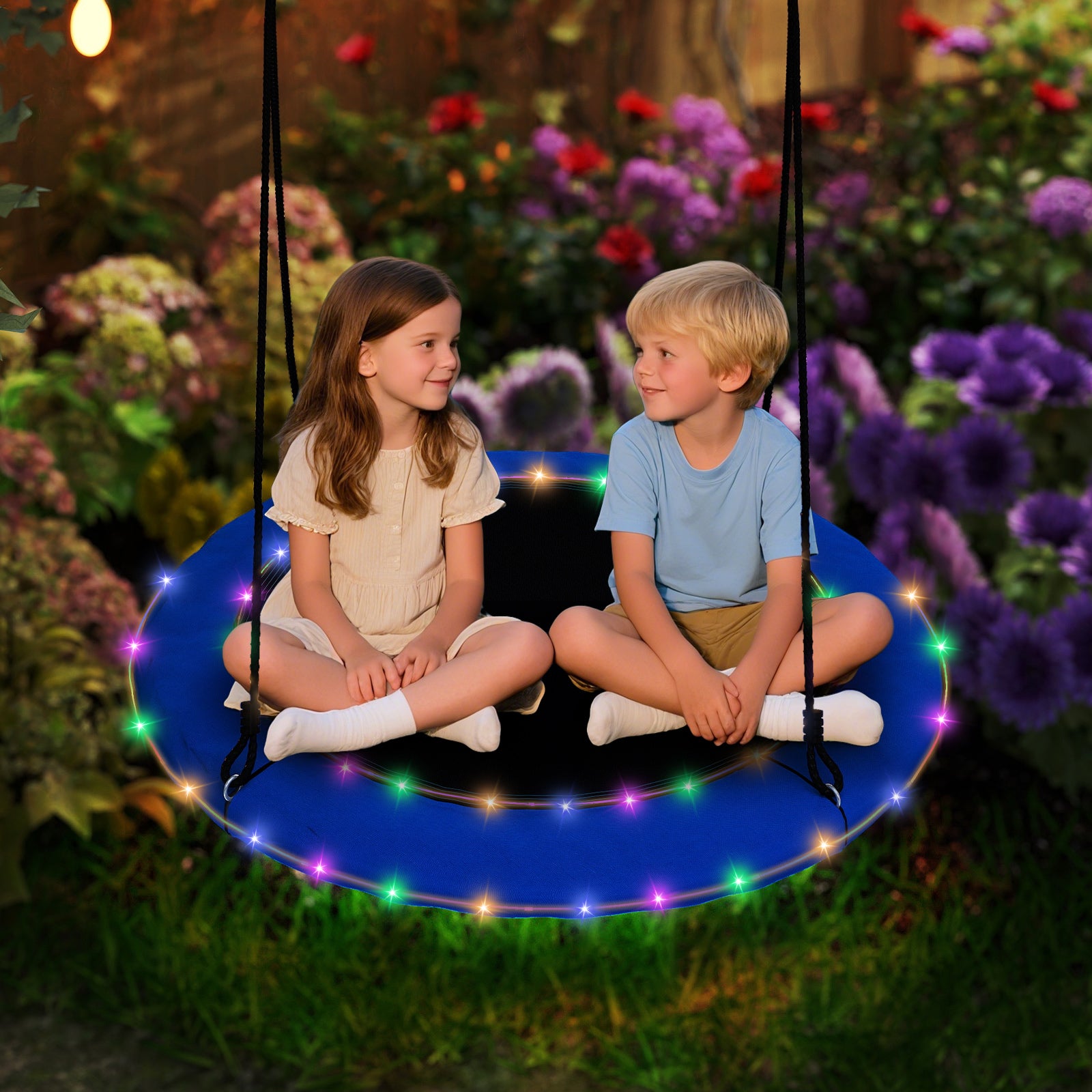 100cm Saucer Tree Swing with LED Lights for Kids-Blue
