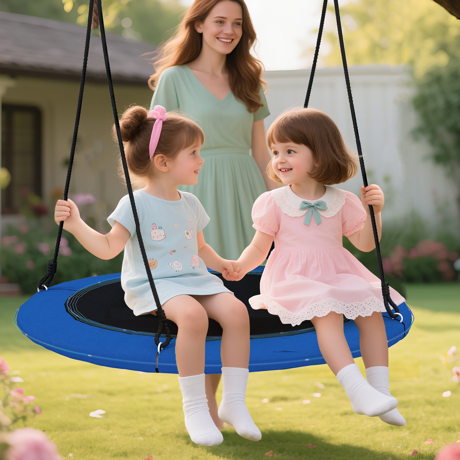 100cm Saucer Tree Swing with LED Lights for Kids-Blue