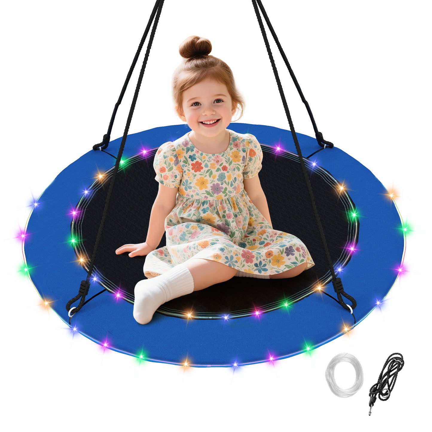 100cm Saucer Tree Swing with LED Lights for Kids-Blue