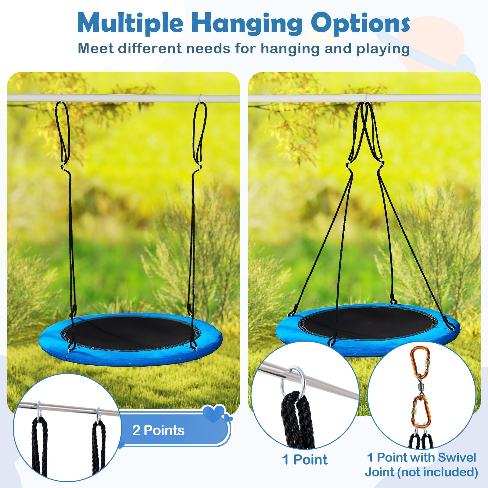 100cm Saucer Tree Swing with LED Lights for Kids-Blue