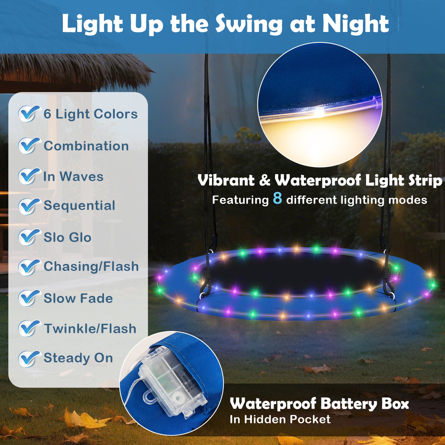100cm Saucer Tree Swing with LED Lights for Kids-Blue