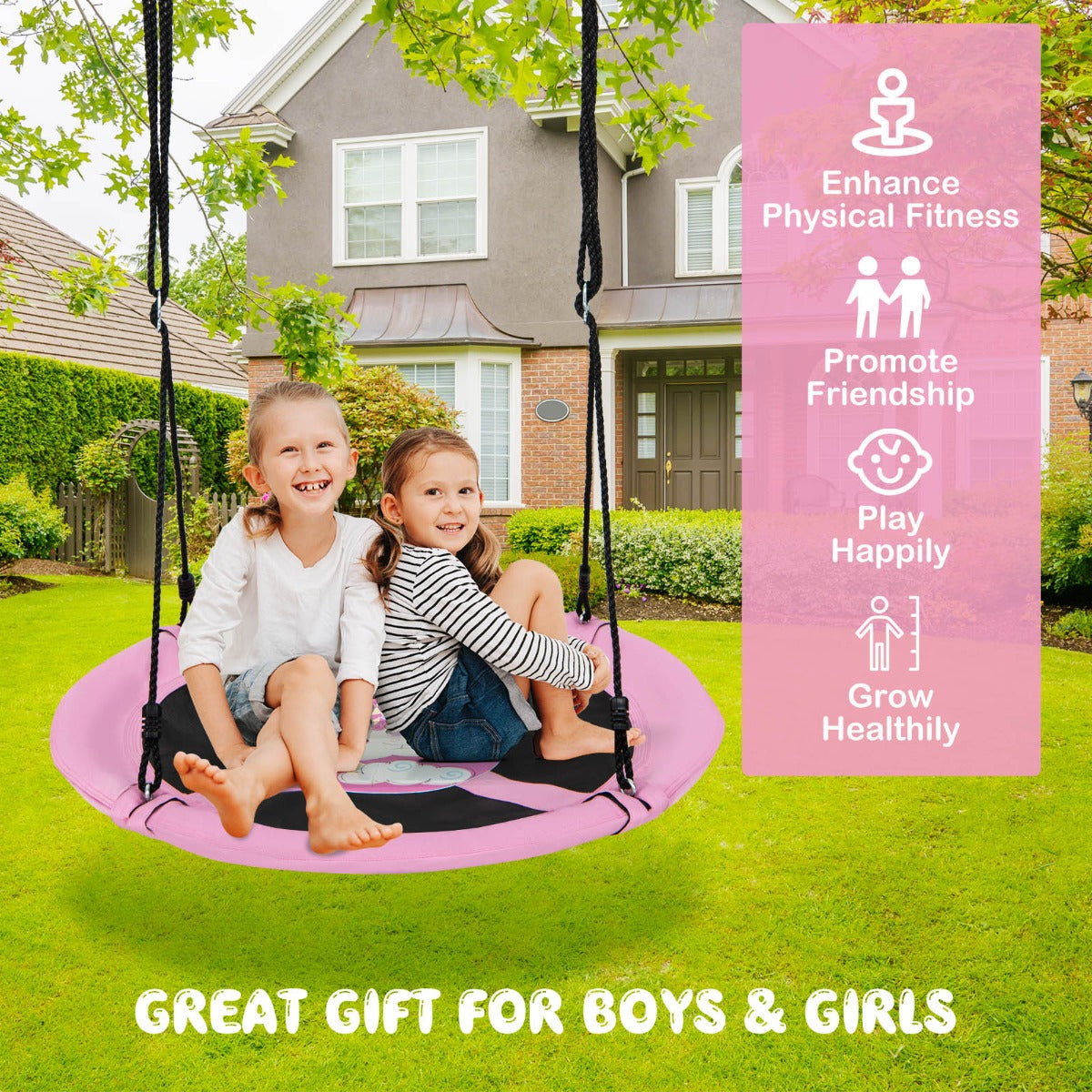 100cm Saucer Tree Swing for Kids with Adjustable Ropes and Carabiners
