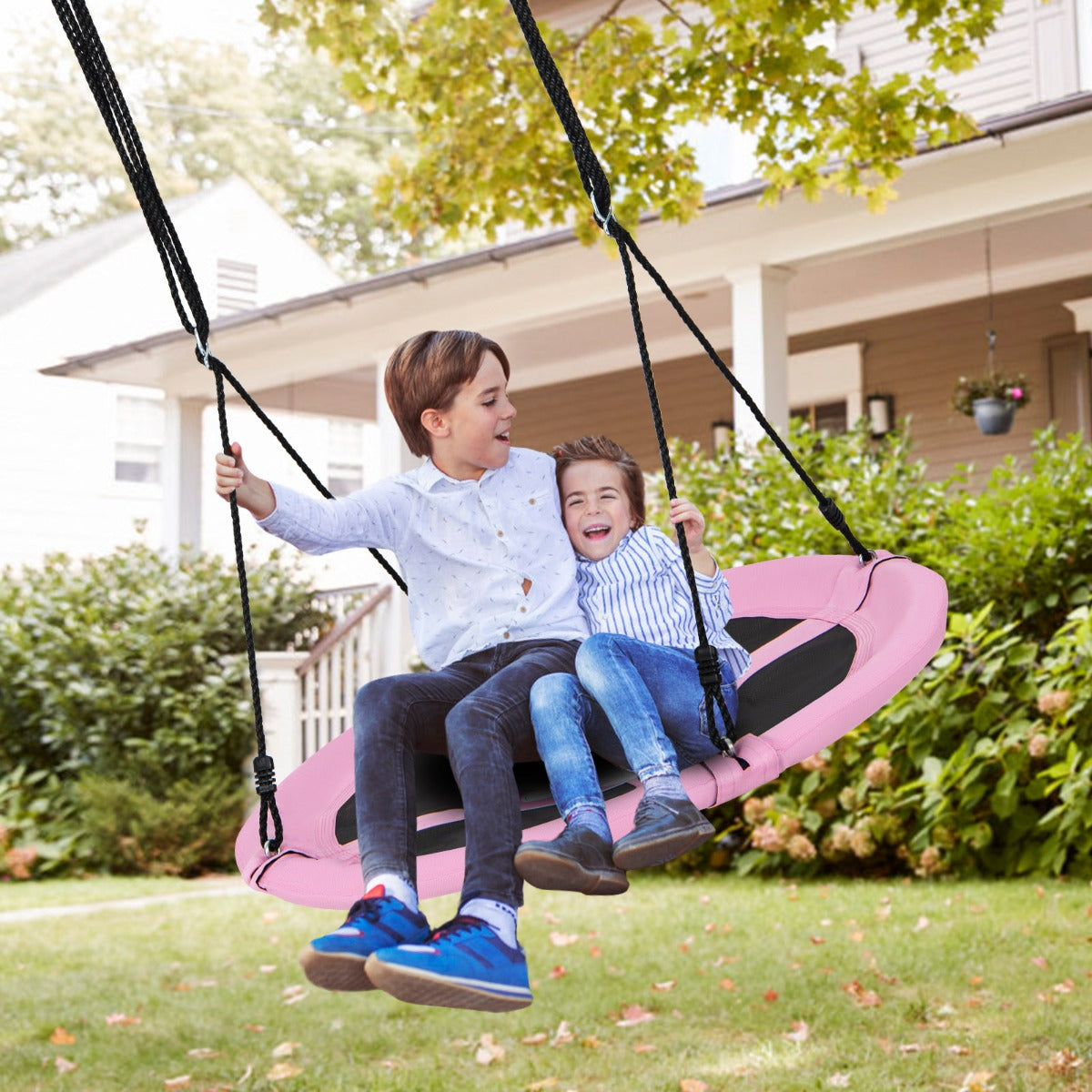 100cm Saucer Tree Swing for Kids with Adjustable Ropes and Carabiners