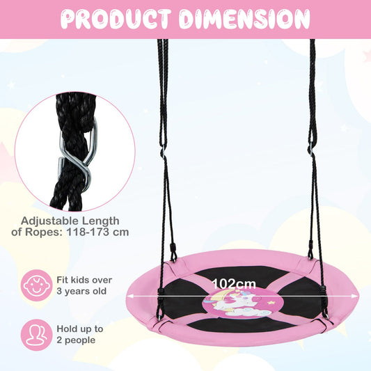 100cm Saucer Tree Swing for Kids with Adjustable Ropes and Carabiners