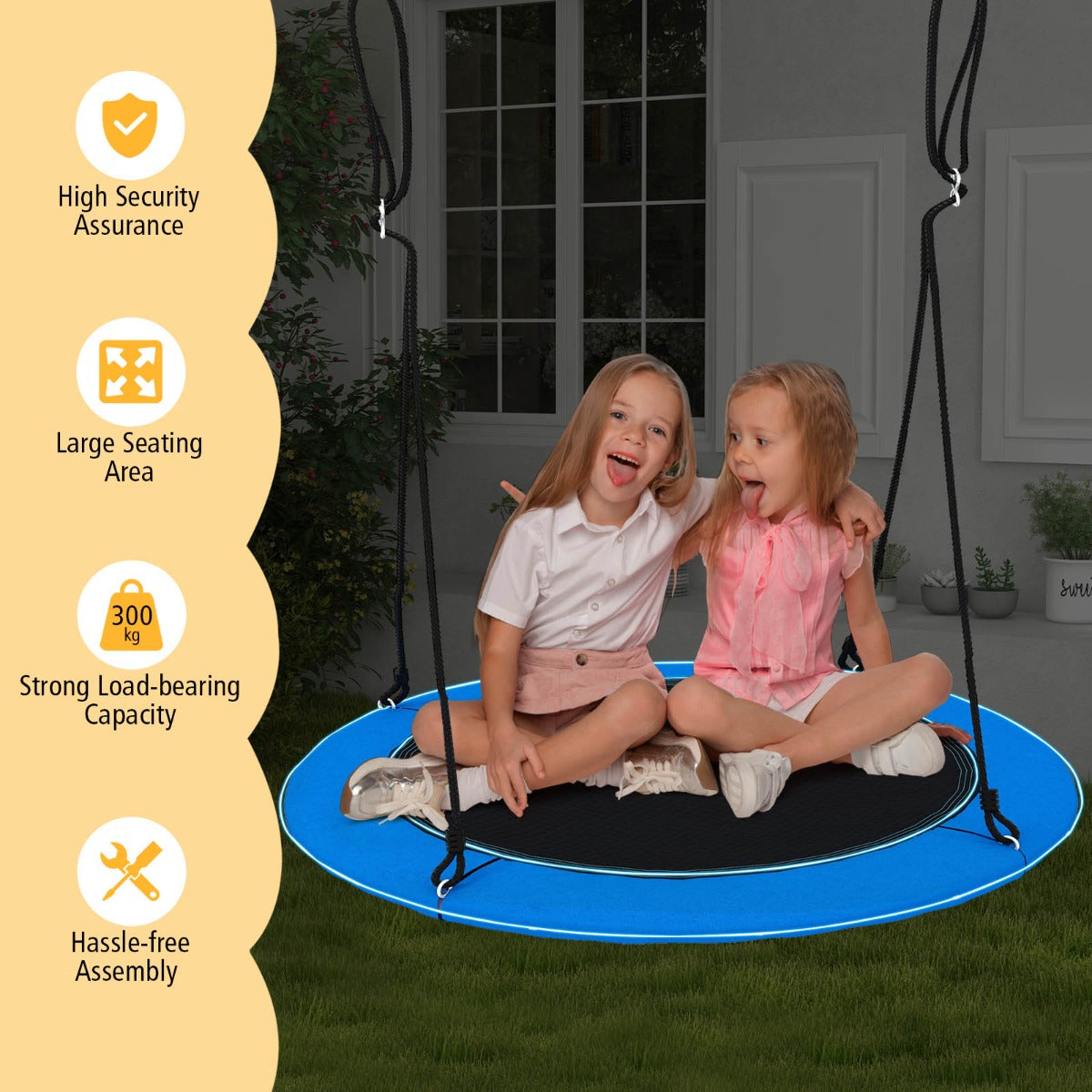 100cm LED Saucer Tree Swing for Kids, 300kg Capacity, Adjustable Ropes