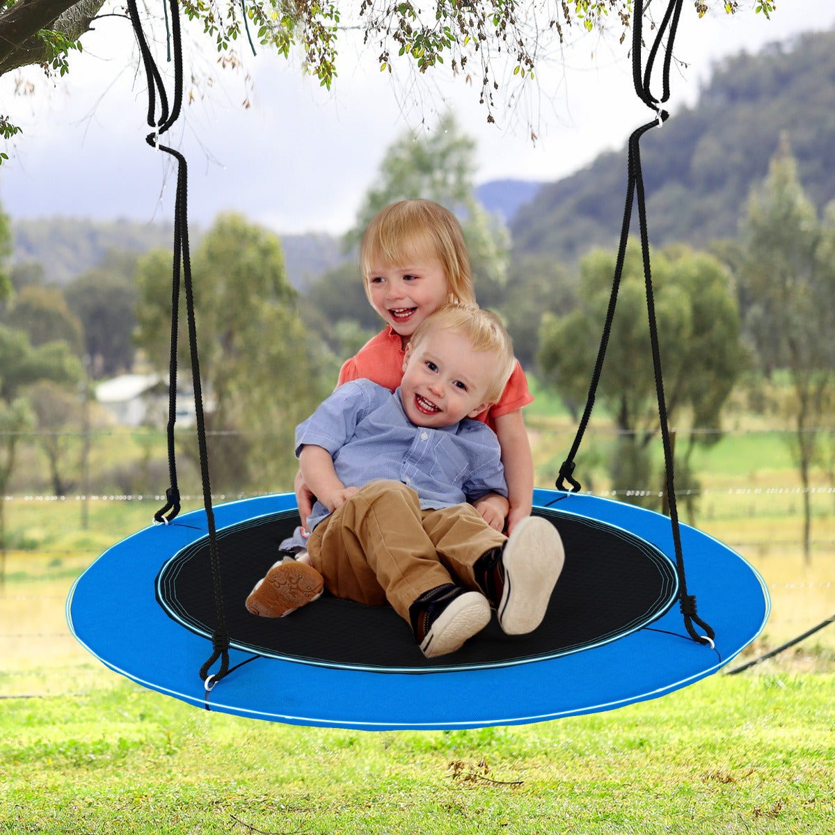 100cm LED Saucer Tree Swing for Kids, 300kg Capacity, Adjustable Ropes